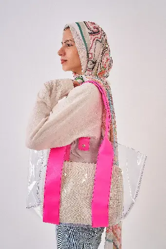 Transparent*Hot Pink Leather Handle